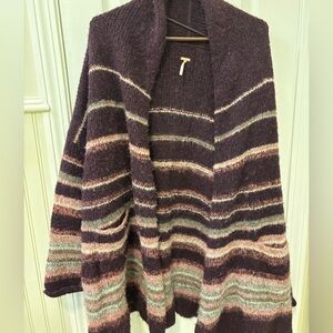 Free People Alpaca Maroon Striped Cardigan